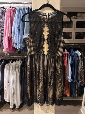 Aina Be Black Lace Mini Dress with Nude Lining